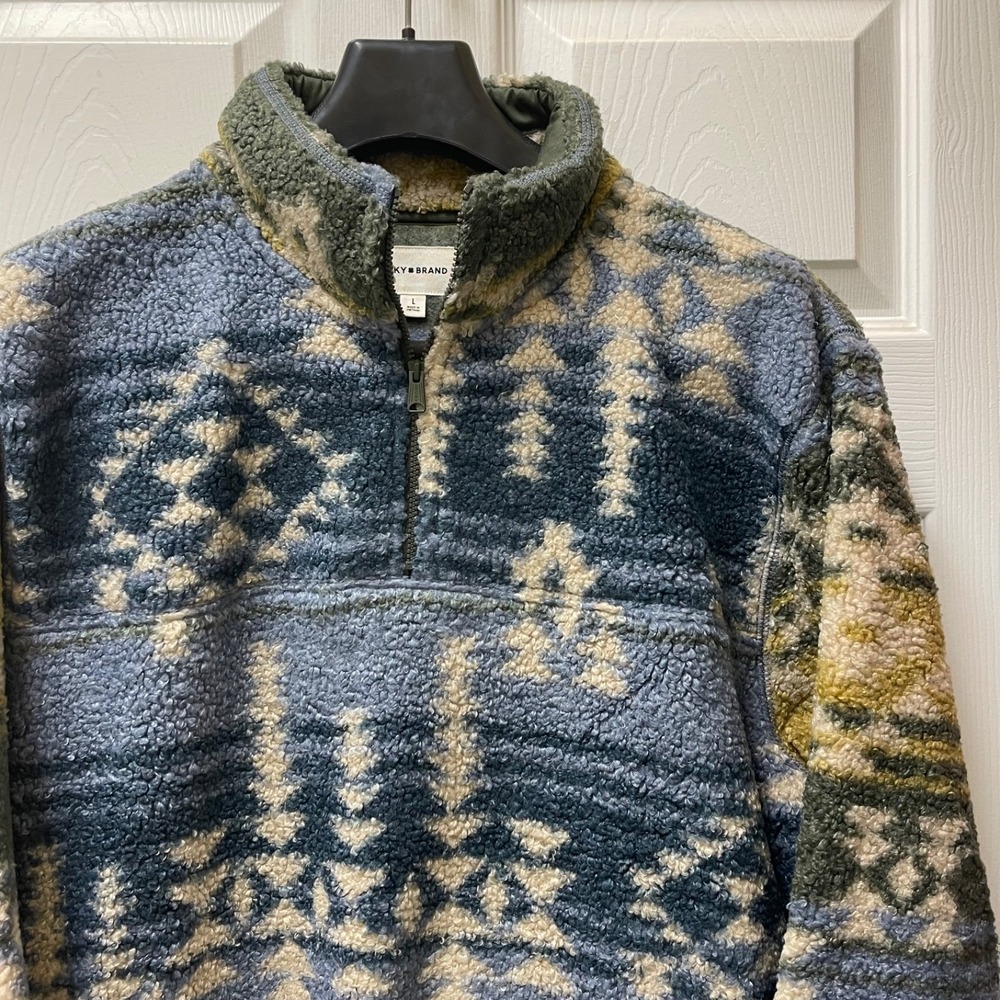 Lucky Brand Mens L Faux Shearling 1/4 Zip Multicolor Pullover Anorak Outdoor NWT